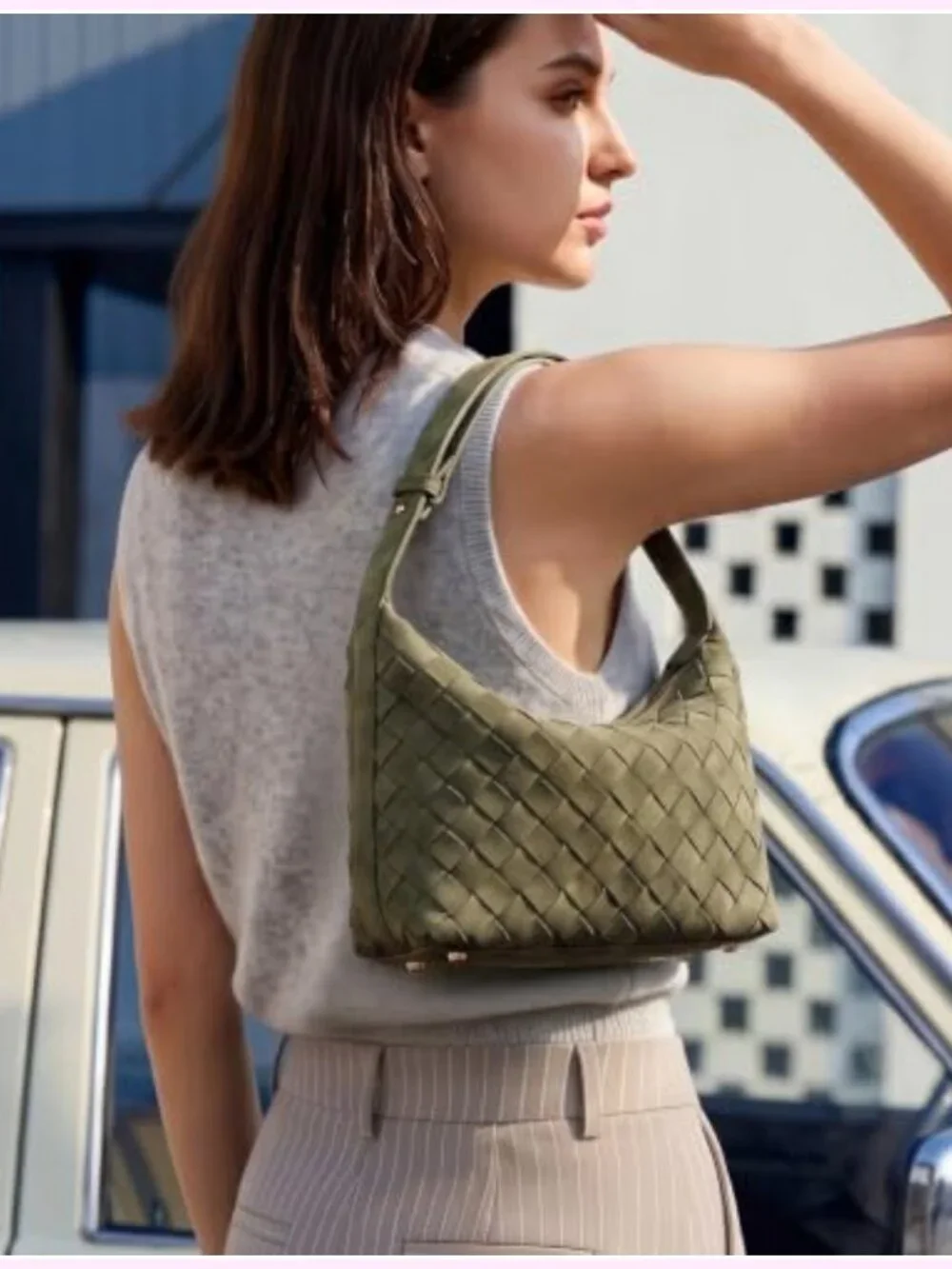 Handwoven Faux Suede Hobo Bag with Adjustable Strap